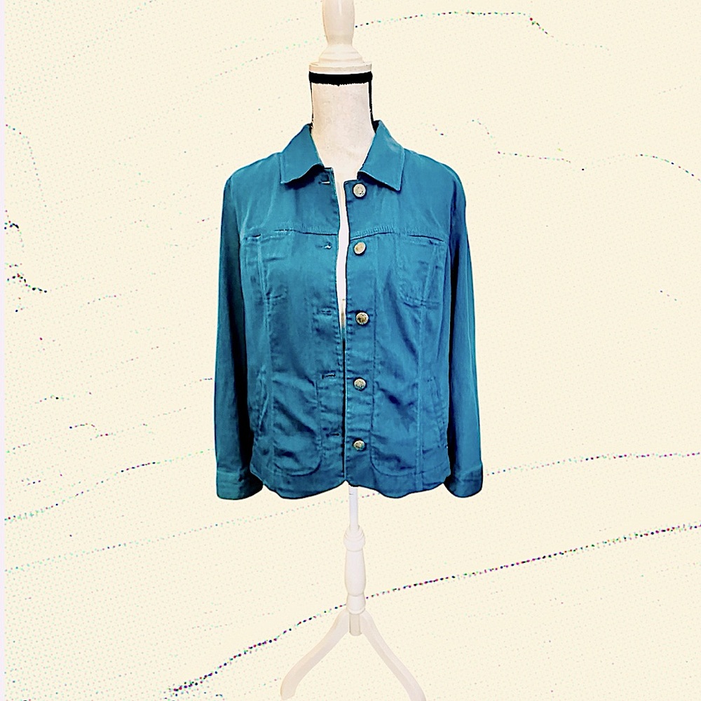 EUC! CHICO’S TEAL BLUE EMBROIDERED JACKET